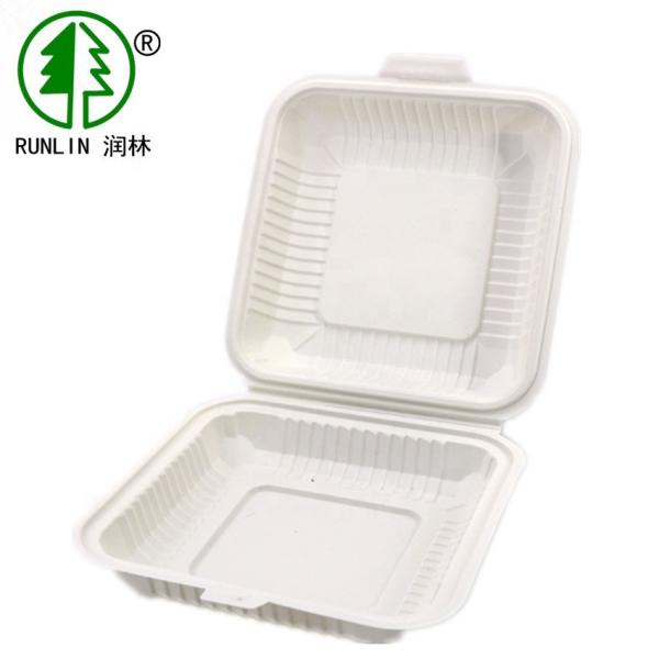 Buy White Bagasse Clamshell Box Compostable Eco Friendly Disposable Food Containers at wholesale prices