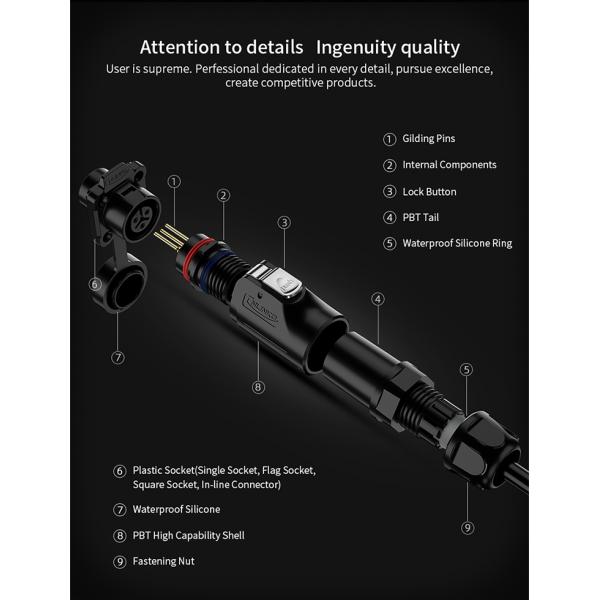 Cnlinko LP12 2 3 5 6 8 Pin Ip68 Waterproof Connector Male Female Plug Socket for Led Power Electric Connectors
