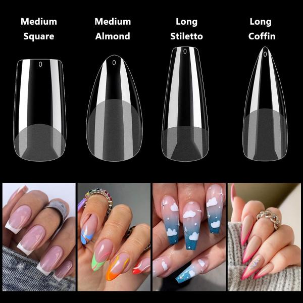 Customize Brand Long Coffin 550pcs Box Tapered clear Soft Gel Full Cover Nails Extension Press on Nail Tips