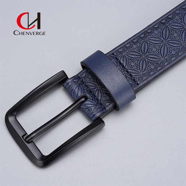 Zinc Alloy Buckle Men's Embossed Leather Belt Business Needle Buckle PU Belt 125cm