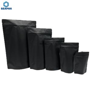 Stock Aluminium Foil Zipper Doypack Black Matte Stand Up Pouch