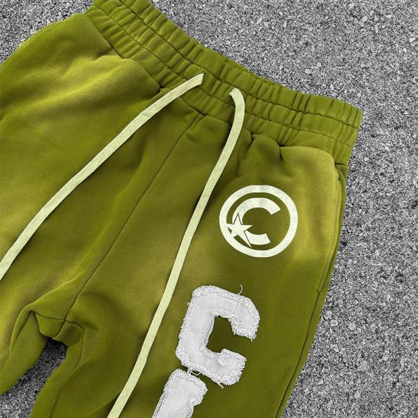 Designer Sun Faded Embroidery Patch Distressed French Terry Vintage Straight Leg Sweatpants Sweat Pants for Men Custom Logo