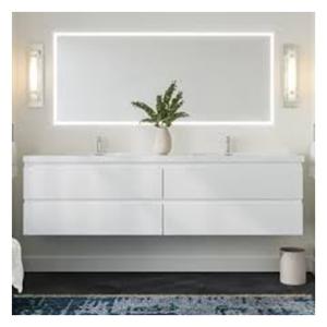 Customizable White Floating Bathroom Vanity with Faux Marble Top in EUROPEAN
