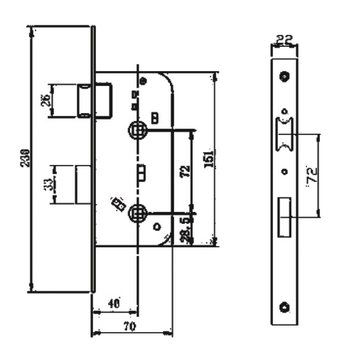 72 * 40mm Size Mortise Style Lock Latch And Dead Bolt With Black Paingting Surface