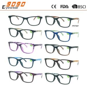 Rectangle fashion reading glasses with silver metal pins,spring hinge