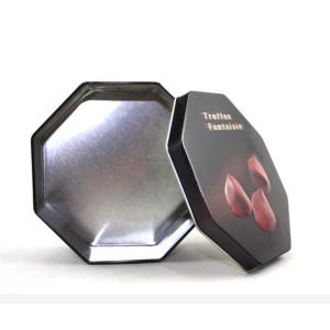 Black Special Shaped Cookie Tin Containers Box With Eight Angles