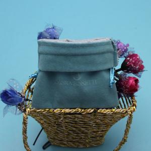Knitting Blue Velvet Drawstring Bag , Tightly Closed Flannel Jewelry Pouches
