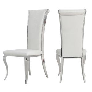 White Leather SS Dining Chairs Apartment Stainless Steel Metal Furniture