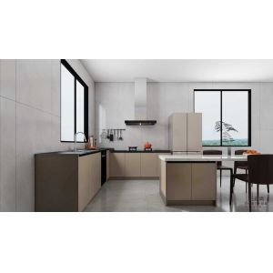China Fadior Full Stainless Steel Custom Kitchen Cabinet - Beige Tones, Open-Concept Layout with Seamless Dining Integration & Durability on sale