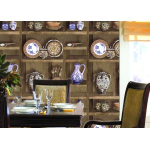 Chinese Classical embossed vinyl wallpaper With SGS Test , Vase Pattern