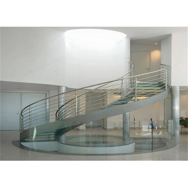 Double U Channel Stringer Modern Spiral Staircase , Curved Wooden Staircase With