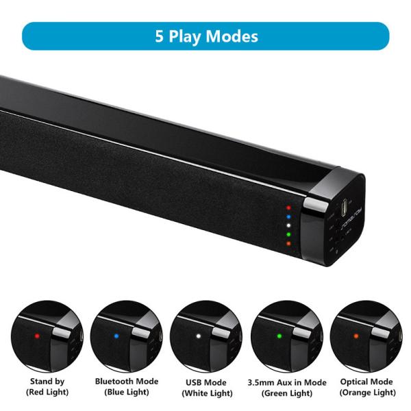 Black Gaming Wireless Bluetooth Soundbar With 360 Degree Surround Sound
