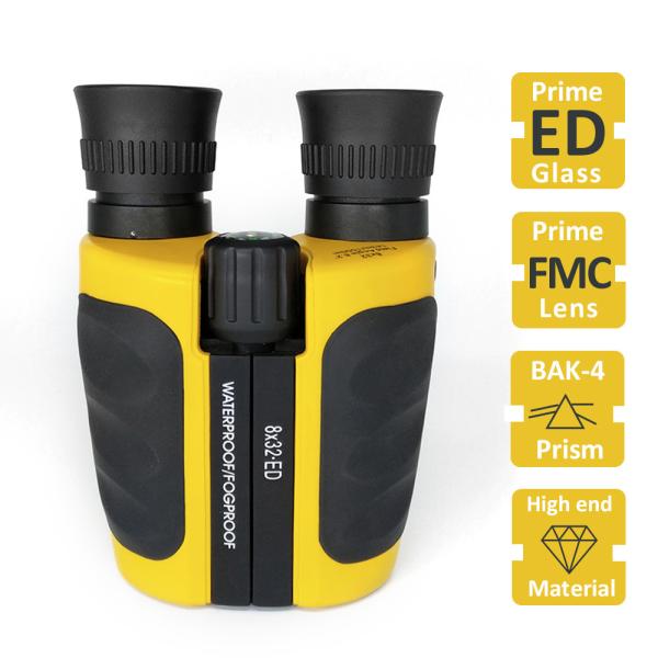 8x32 ED Binocular Waterproof Yellow Bak4 Professional Binocular For Bird