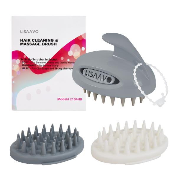 Buy Gray Interchangeable Scalp Scrub Brush With 3 Hardness Levels at wholesale prices