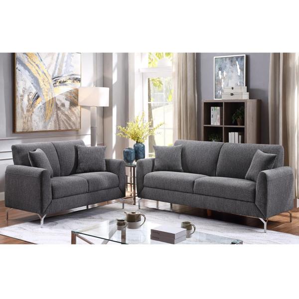 3 Piece Sofa set with Pillows, Gray Linen