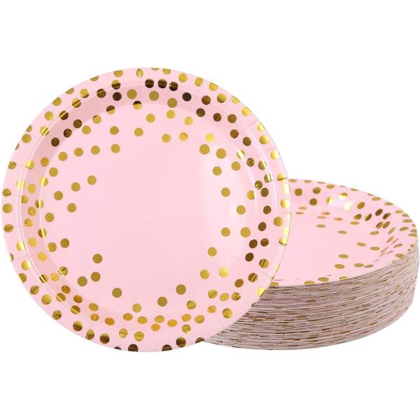 Buy CE FDA 60 Pieces  Party Pale Pink And Gold Paper Plates at wholesale prices