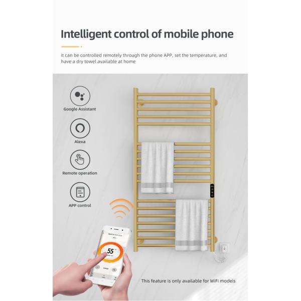 Gold Wall Mount HEATED Towel Warmer with Sleek Round Tube Design and Free Standing Option