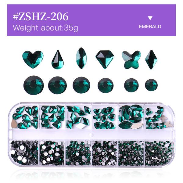 Nail SPA or Training 12 Grid AB Nail Stone Kit with Multi Shape Crystal Rhinestones