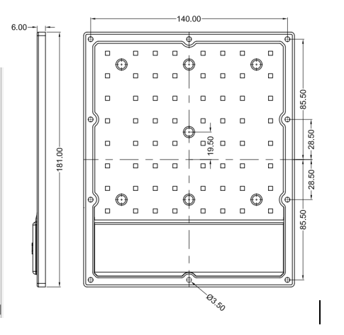 64 In1 Square SMD LED Lens 3030 151x181mm 75x150 Degree PC Material