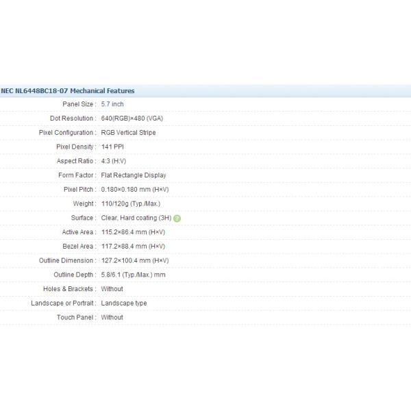 LCD Panel Types NL6448BC18-07 ,NL6448BC18-03F NEC 5.7 inch 640x480 pixels LCD Display