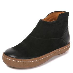 S043 Round toe retro handmade women's single shoes deep mouth flat heel flat