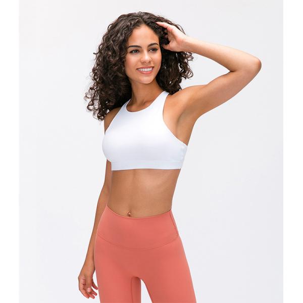 Padded Yoga Moisture Wicking Shockproof Bra Cross Back Round Neck Sports Bra