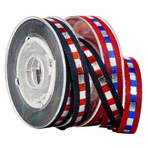 Navy Shinny Gold & Navy Lines 1cm Print Webbing Tape