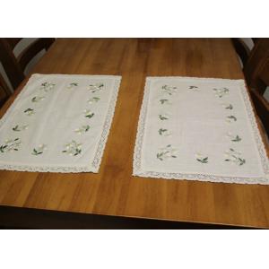 Embroidered Patchwork White Cotton Tablecloths Rectangular With Logo Customized
