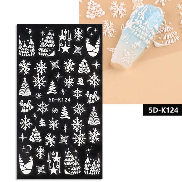 Wholesale Easy Apply Decoration Decals 5D Christmas Embossed White Snowflakes Sliders Nail Stickers for Finger Nail Beauty