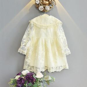 24in Embroidered Lace Children'S Dress Clothing Beige Long Sleeve Princess