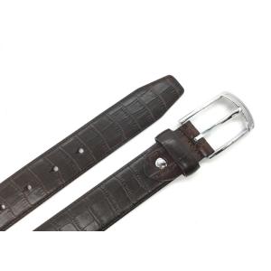 Brown Croco Textured Mens Leather Dress Belt With Shinny Nickel Prong Buckle
