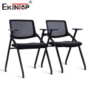 Foldable Training Room Chair With Armrests And Metal Legs