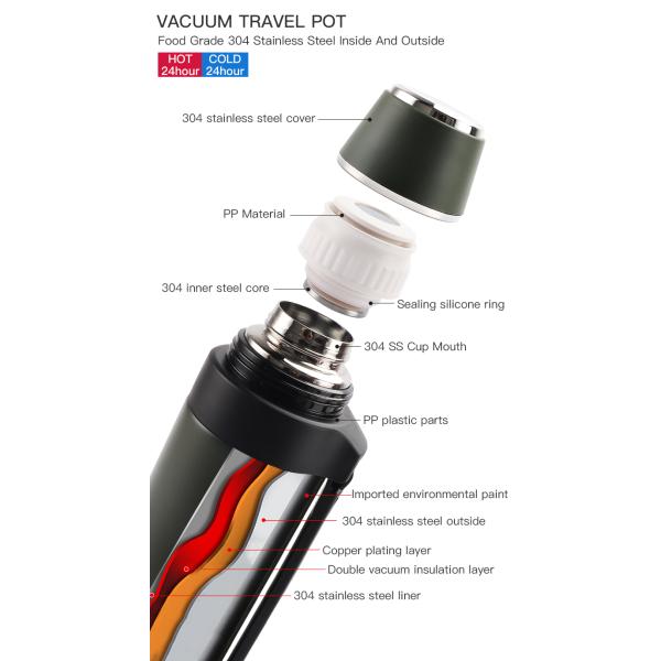 Double Wall Stainless Steel Straight Vacuum Travel Pot For Outdoor Travel