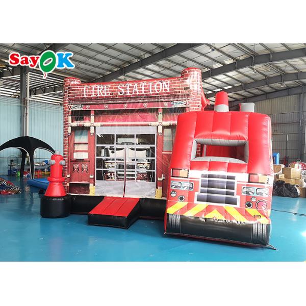 Fire Truck Themed Inflatable Bouncing Castle For Children Amusement Park