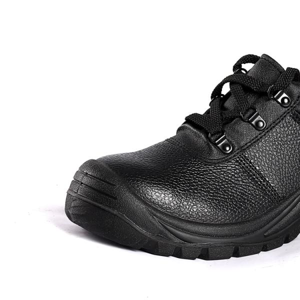 Puncture Resistant Steel Toe Black Embossed Leather Mesh PU Lace up Work Safety Shoes