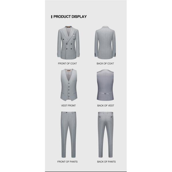 Business Needs Business Suits Gray Striped Double-breasted Gun Lapel Slim Fit 3 Pieces