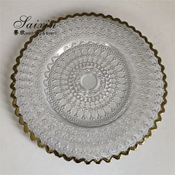 Gold Clear Beaded Glass Charger Plates Round 32cm