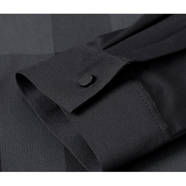 Striped Polyester/Cotton Casual Black Shirt for Men Slim Fit Long Sleeve Shirts