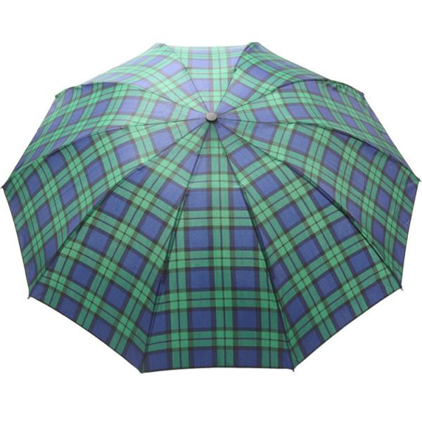 Buy BSCI 8mm Metal Shaft Three Folding Umbrella Green Check Pattern For Men at wholesale prices