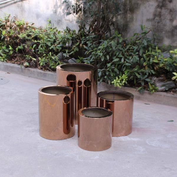 Custom outdoor garden flower pot metal mirrored round planters