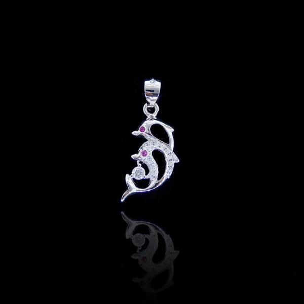 Buy Plating Rhodium Two Silver Dolphin Pendant 925 Silver Cubic Zirconia at wholesale prices