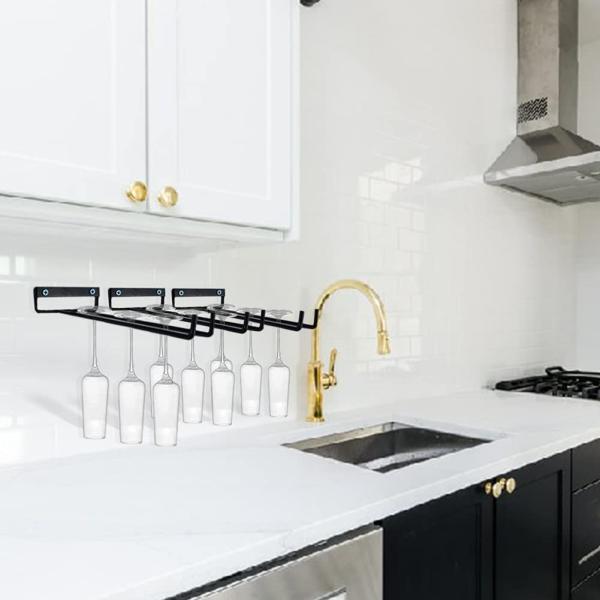 12 Inch Wine Glass Rack 2 Pack Iron Hanging Holder Cup Storage Hanger Wall Mounted for Kitchen Cabinet Bar