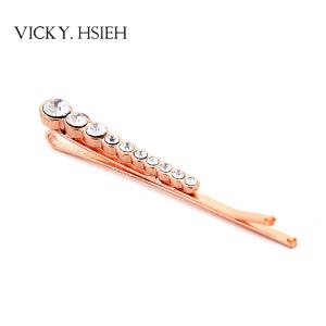 Quality VICKY.HSIEH Rose Gold Tone Crystal Rhinestone Pave Hair Clip for sale