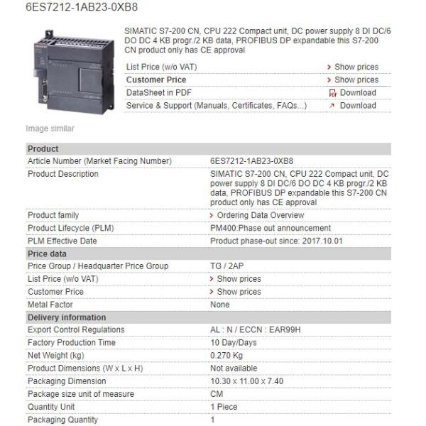 6ES7212-1AB23-0XB8 6ES7 212-1AB23-0XB8 Siemens CPU Module
