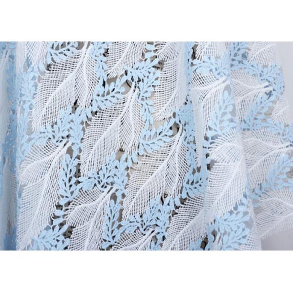 Dubai Stretch Water Soluble Embroidered Sequin Lace Fabric Blue And White Color