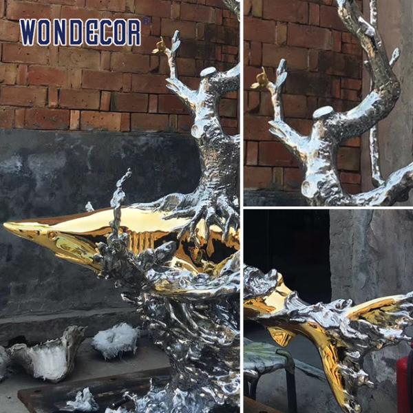 Metal Art Casting Stainless Steel Sculpture Wave Shark Tree