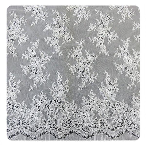 100% Nylon Ivory Floral Scalloped Edged Chantilly Lace Wedding Dress Customized