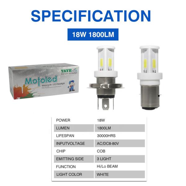 Motorcycle Headlight AC/DC 8-80V H4 HS1 BA20D H6 P15D H6M 18w 1800LM Ceramic Led Bulb