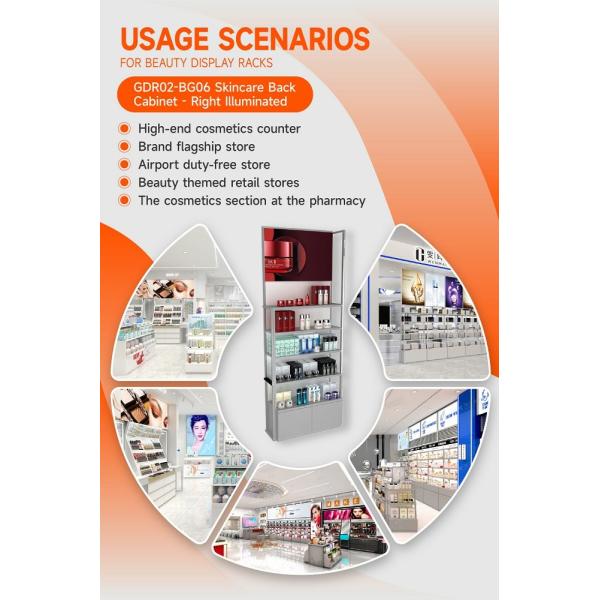 GDR02-BG06 Right Illuminated Skincare Display Cabinet with 60mm Soft Film Light Box and Laser Engraved Brand Logo for Fashion Boutiques