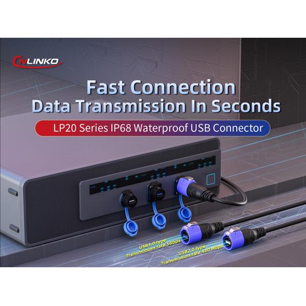 CNLINKO LP20 USB 2.0 Ip68 Waterproof Industrial Plastic Dual Usb Wire Connector
